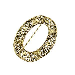 1928 Brand Vintage Victorian Inspired Sash Pin Brooch Gold Tone Filigree Oval